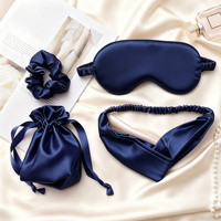 Ensemble promotionnel 4-en-1 en satin : Masque de sommeil effet soie, Bandeau, Chouchou et Sac de rangement, avec logo personnalisé, pour le sommeil et comme cadeau