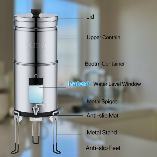 New Design 304 Stainless Steel Gravity Fed Water Filter System Countertop Water Filter