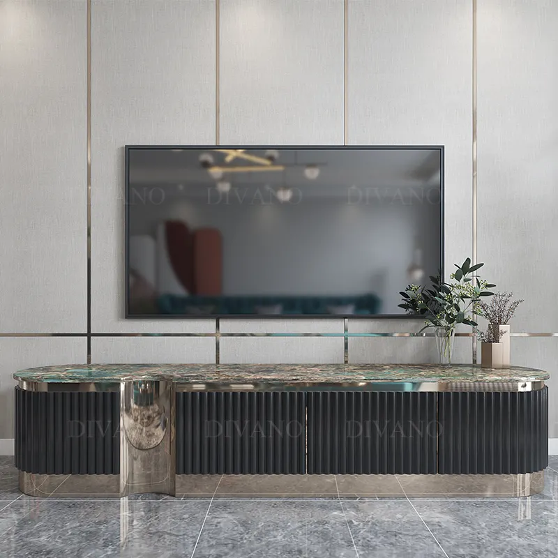 इतालवी शैली के फर्नीचर लक्जरी ब्लैक गोल्ड भंडारण कमरे में रहने वाले आधुनिक टीवी कैबिनेट