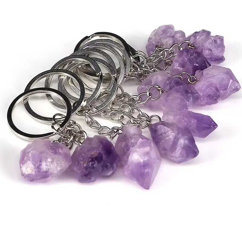 Mode améthyste cluster porte-clés pierre semi-précieuse souvenir cristal porte-clés cristal goutte violet cristal porte-clés