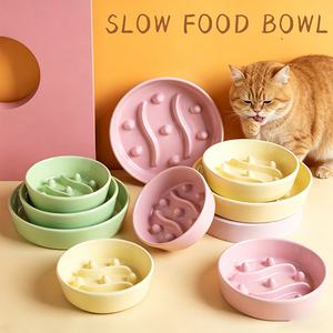 New <b>Ceramic</b> Colorful Pet Slow Feeder Bowl Anti-Choking Raised Design Non-Slip Feeding Dish for Cats <b>Dogs</b> - Product Image 1