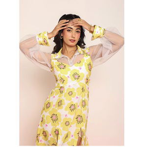 Chemise élégante en organza pour femme, tissu transparent, détails imprimés, manches longues, haut tendance, chemisier élégant pour l'été - Product Image 6