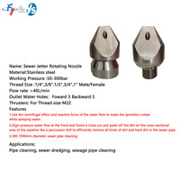 Buse de nettoyage de canalisations haute pression en acier inoxydable de qualité supérieure M22 1/4" 3/8" pour découpe de racines et dragage de drains