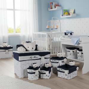 Set di Cinque Cesti in Vimini Blu e Bianco a Forma di Orsacchiotto, Contenitore per Giocattoli e Organizzatore Prodotto in Cina Modello AL1078 - Product Image 3