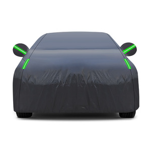 Thickened Aluminum Film <b>Car</b> <b>Cover</b> Black With Green Reflective Stripes UV Protection <b>Waterproof</b> All Season Custom Fit - Product Image 5