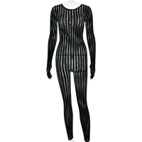 2026 Valentijnsdag doorschijnende naadloze gestreepte jacquard jumpsuit met lange mouwen, sexy zwarte lingerie voor vrouwen, baddie outfit