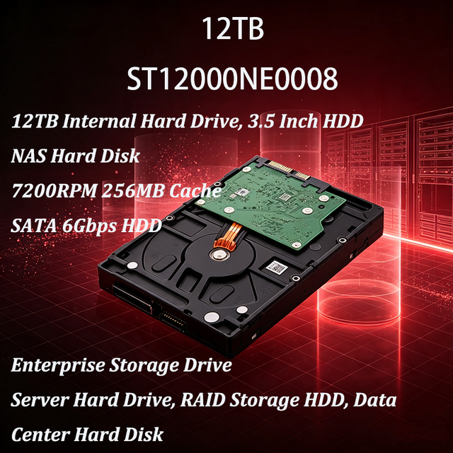ST12000NE0008 12TB HDD 7200RPM 256MB Cache SATA 6Gbps 3.5-inch Internal Hard Drive for NAS Server Enterprise Storage MTBF