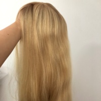 Perruque 100% naturelle pour femmes, toupet, cheveux humains, couleur blond clair, 16 pouces