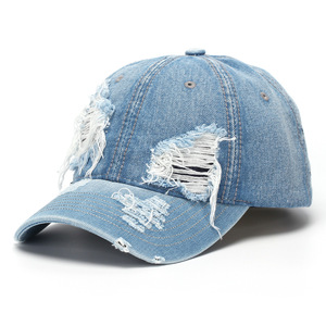 Cappellino da Baseball in Denim Strappato Stile Streetwear, Vintage, Lavato, con Visiera Curva e Top Morbido - Product Image 6