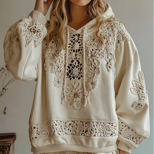 2025 <span class=keywords><strong>Vintage</strong></span> femmes fleur sauvage floral brodé <span class=keywords><strong>pull</strong></span> à capuche ample Style décontracté européen américain grande taille vêtements d'hiver - Product Image 4