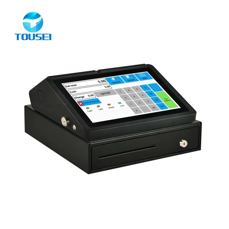 all in one pos machine software system barcode billing card reader terminal 15 inch cash drawer register money boxes manufacture