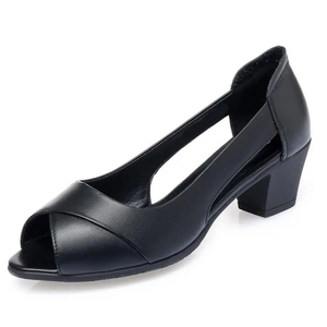 Scarpe eleganti Casual da donna scarpe eleganti estive da donna scarpe da lavoro da ufficio con punta aperta <span class=keywords><strong>tacco</strong></span> <span class=keywords><strong>medio</strong></span> pump sandali da donna neri - Product Image 2