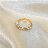 Nouvelle bague ronde en acier titane sertie de diamants, bijoux exquis en acier inoxydable plaqué or 18 carats, zircon blanc et vert, perle