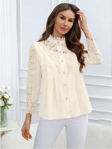 Blusa de Manga Larga de Encaje Sólido Tejido Elegante y Exquisito, Nuevo Estilo de Moda para Primavera/Verano/Otoño 2026, en Existencia - Product Image 2