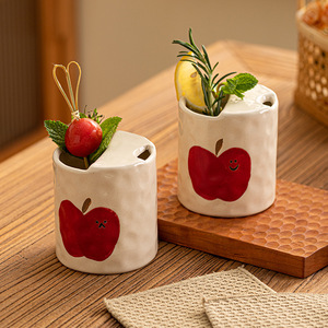 Creative Red Apple Coffee <b>Mug</b> Handmade Ceramic Coffee to Go Cup Unique Sip <b>Mug</b> - Product Image 3