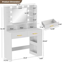 Coiffeuse moderne en bois massif avec miroir éclairé, prise de courant, lumières LED RGB, ensemble de maquillage, grande capacité de rangement pour filles
