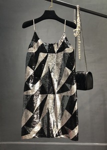 Robe mi-longue à sequins style célébrité internet, motif géométrique, coupe ajustée, amincissante, brillante, ligne A, pour <span class=keywords><strong>femme</strong></span> - Product Image 1