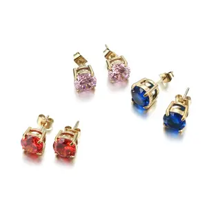 Yiwu Aceon Stainless Steel Casting Craft 4 Prong Set Brand Design Minimalist Colorful Zircon Big Stone Prong Set Earring Stud