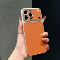 Coque de téléphone en cuir PU tendance avec grande fenêtre pour appareil photo, design mat de luxe antichoc pour iPhone 14, compatible avec 17 et 18 Pro Max