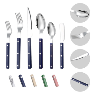 Ensemble de couverts en acier inoxydable 304 de style rétro élégant en gros, cuillères, fourchettes, couteaux en plastique ABS, ensemble de couverts de mariage - Product Image 2