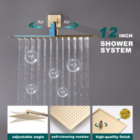 Ensemble de douche d'appoint en cuivre double thermostatique encastré Corps en laiton poli Douche de pluie carrée Pomme de douche latérale