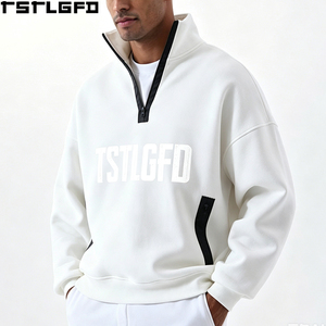 Sweat-shirt personnalisé à col montant et fermeture éclair quart de tour pour homme, imprimé graphique blanc, fermeture éclair noire, fabricants de sweats à capuche et de sweats pour homme en gros - Product Image 3