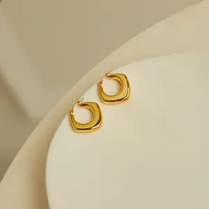 Brinco de gancho geométrico banhado a ouro, francês pvd aço inoxidável à prova d' água joias da moda, brinco de gancho geométrico para mulheres