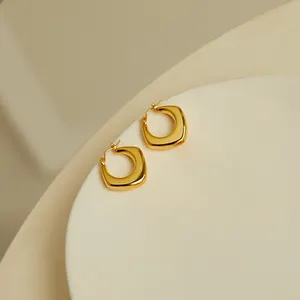 French 18K PVD Gold Plated Stainless Steel Waterproof Jewelry Trendy Fashion Geometric Hollow Statement Hoop Earrings For Women