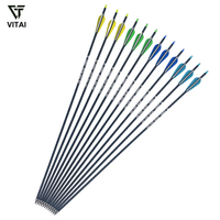 Ensemble de flèches en carbone de 30 pouces, spine 500, ailettes en caoutchouc, pointes en acier pour tir et chasse avec arc recurve