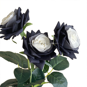 Gran oferta, cabeza de rosa, toque Real, color blanco y negro, simulación de flor rosa, ramo de rosas de caballero negro para decoración de interiores - Product Image 4