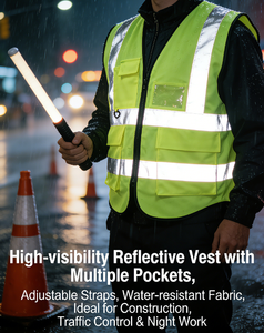 سترة أمان عاكسة متعددة الجيوب بسحاب أمامي، شبكة تنفس عالية الوضوح للعمال والمقاولين - Product Image 1