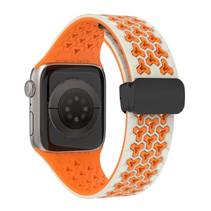 Compatible avec <span class=keywords><strong>Apple</strong></span> <span class=keywords><strong>Watch</strong></span> Ultra Series 9/8/7/6/5/4/3/2/1/SE, modèle cellulaire bicolore, fermoir magnétique pliable en nid d'abeille, bracelet en silicone - Product Image 4