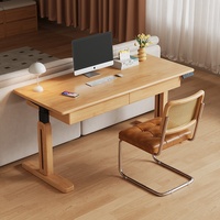 Escritorio de Computadora con Superficie de Madera de Caucho, Estilo Minimalista Moderno para Oficina en Casa, Equipado con Cajones y Altura Ajustable