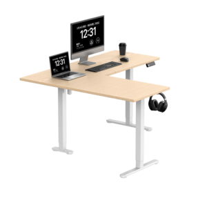 Convertible moderne personnalisée extensible en forme de L moteur unique à 3 niveaux réglable en hauteur noir blanc dessus en métal bureau - Product Image 2