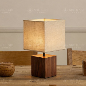 Lampe de table rétro en bois massif, ampoule Led E27, contrôle par interrupteur, pour salon, chambre à coucher, lumière ambiante de style Wabi Sabi - Product Image 3