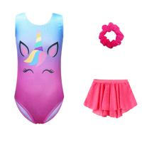 Ensemble de Danse 3 Pièces B79 avec Logo Personnalisé pour Enfants, Justaucorps de Gymnastique à Dégradé de Couleurs, Jupe à Paillettes, Tenues de Danse