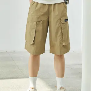 Qianzun, оптовая продажа, мужские летние однотонные хлопковые шорты-карго до колена с индивидуальным логотипом и карманами для мужчин