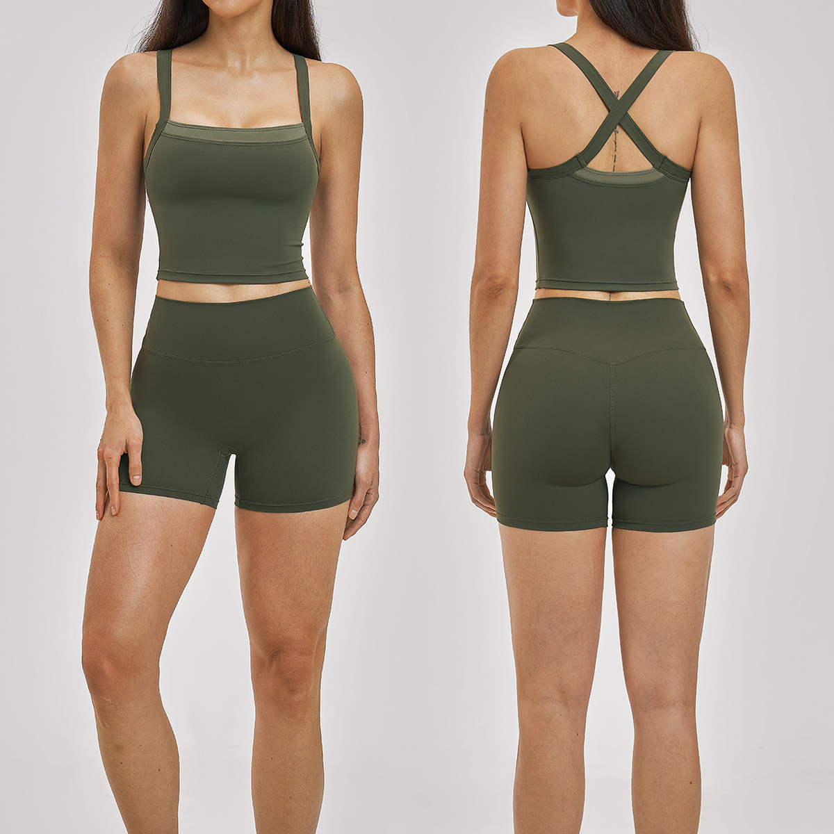 New Arrival Sports Workout Yoga Two Pieces Set High Waist Breathable Yoga Bras and High Waist Shorts for Woman