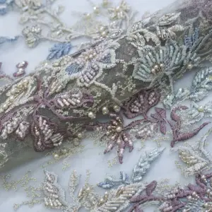 High quality luxury hand beaded lace fabric for dress