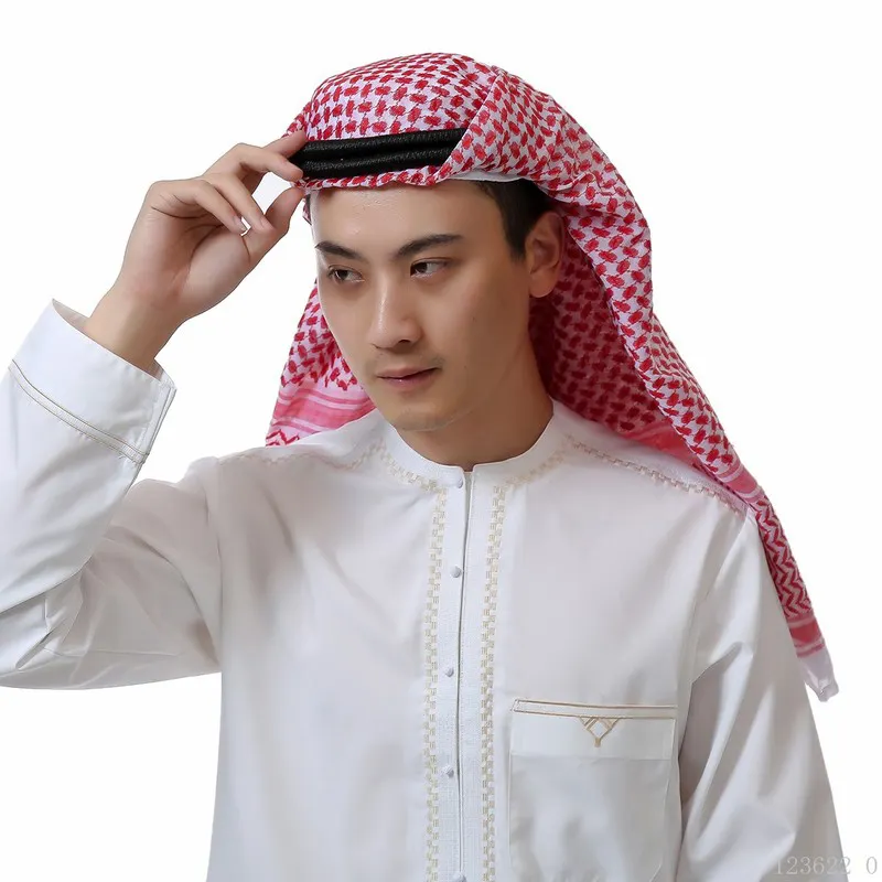 Mens अरबी मुस्लिम प्रार्थना वेशभूषा दुबई सऊदी सिर पर दुपट्टा इस्लामी keffiyeh हिजाब कैप्स