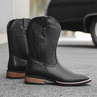 Bottes mi-mollet pour hommes de style rétro, personnalisées par le fabricant, taille 39-46, bout carré, en cuir PU brodé, bottes western pour hommes
