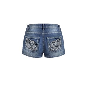 Shorts en jean brodés de strass tête d'<span class=keywords><strong>aigle</strong></span> pour femmes, taille haute, délavés, style Y2K, personnalisables, vente en gros - Product Image 5