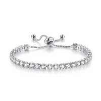 Bracelet tennis réglable pour femme, style européen-américain, 2 mm, une seule rangée entièrement pavée de perles et de diamants, pour le bureau et la carrière, transfrontalier