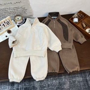 Autumn and Winter Children's Clothing Set Casual Solid Worsted Sweat <strong>Suit</strong> Fashionable Two-Piece Set for <strong>Boys</strong> and Girls - Product Image 1
