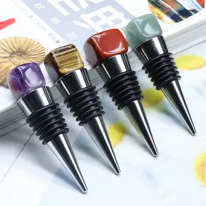 HZ High quality natural gemstone tumbled stones wine stopper box black glass crystal gift stones