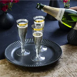 Flûtes à champagne en plastique, verres à usage unique avec paillettes claires et bord doré, pièces