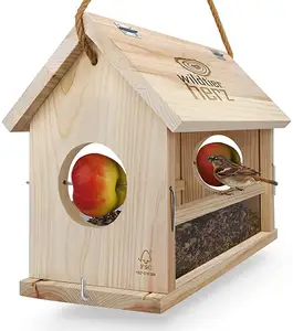 JUNJI Bird Feeder House Handmade Wood Garden Hanging Birds Cage Weatherproof Natural Birds Breeding Pet Nest