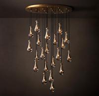Lámpara Colgante Moderna de Lujo con Gotas de Lluvia de Cristal, Araña de Techo Redonda de Latón con Gotas de Lluvia para Sala de Estar, Decoración del Hogar
