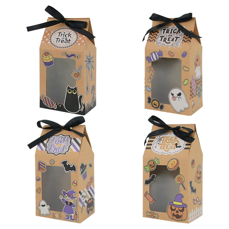 Halloween Candy Treat Boxes Trick or Treat Sweet Goodie Decorations Boxs with Ribbons Gift Party Favors for Kids