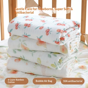 Manta de Muselina de Bambú y Algodón de 6 Capas para Bebé, Suave, con Estampado de Frutas, Envoltura para Recién Nacido, 43.3x43.3 Pulgadas, Gasa, Edredón Infantil - Product Image 1
